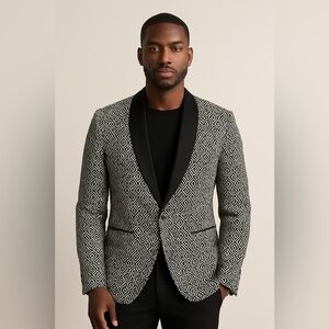 Geometric Patterned Black and White Blazer